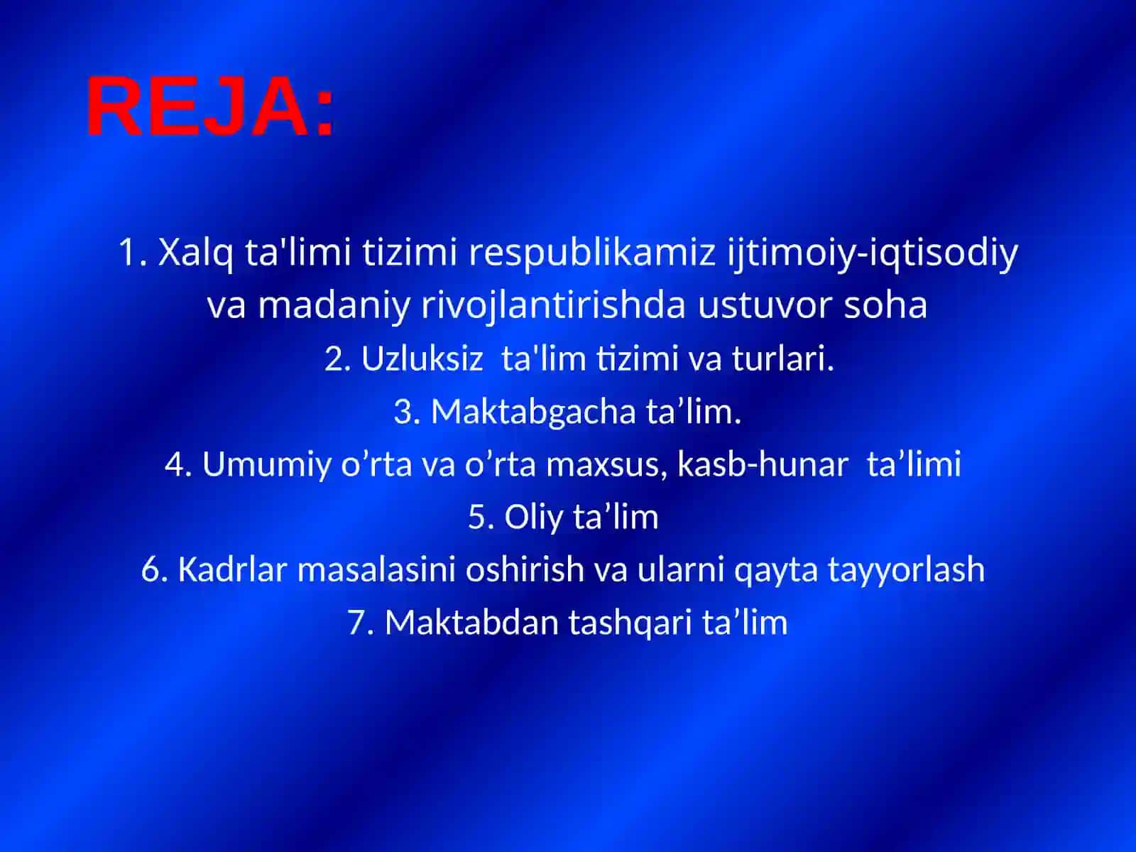 Xalq ta'limi tizimi respublikamiz ijtimoiy-iqtisodiy va madaniy rivojlantirishda ustuvor soha 2