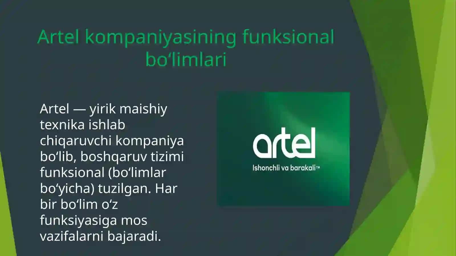 Artel kompaniyasi haqida 2