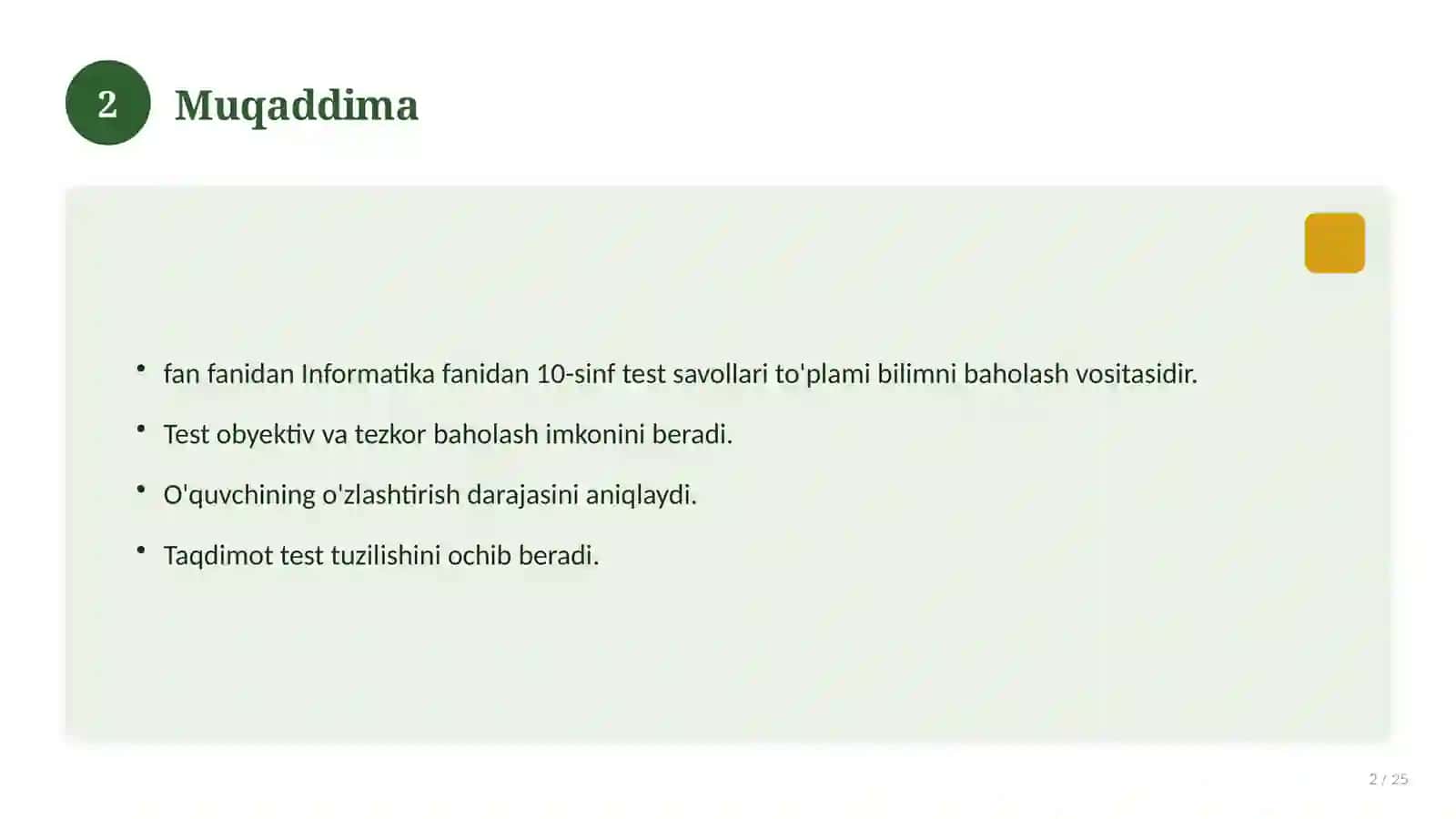 Informatika fanidan 10-sinf test savollari to'plami 2