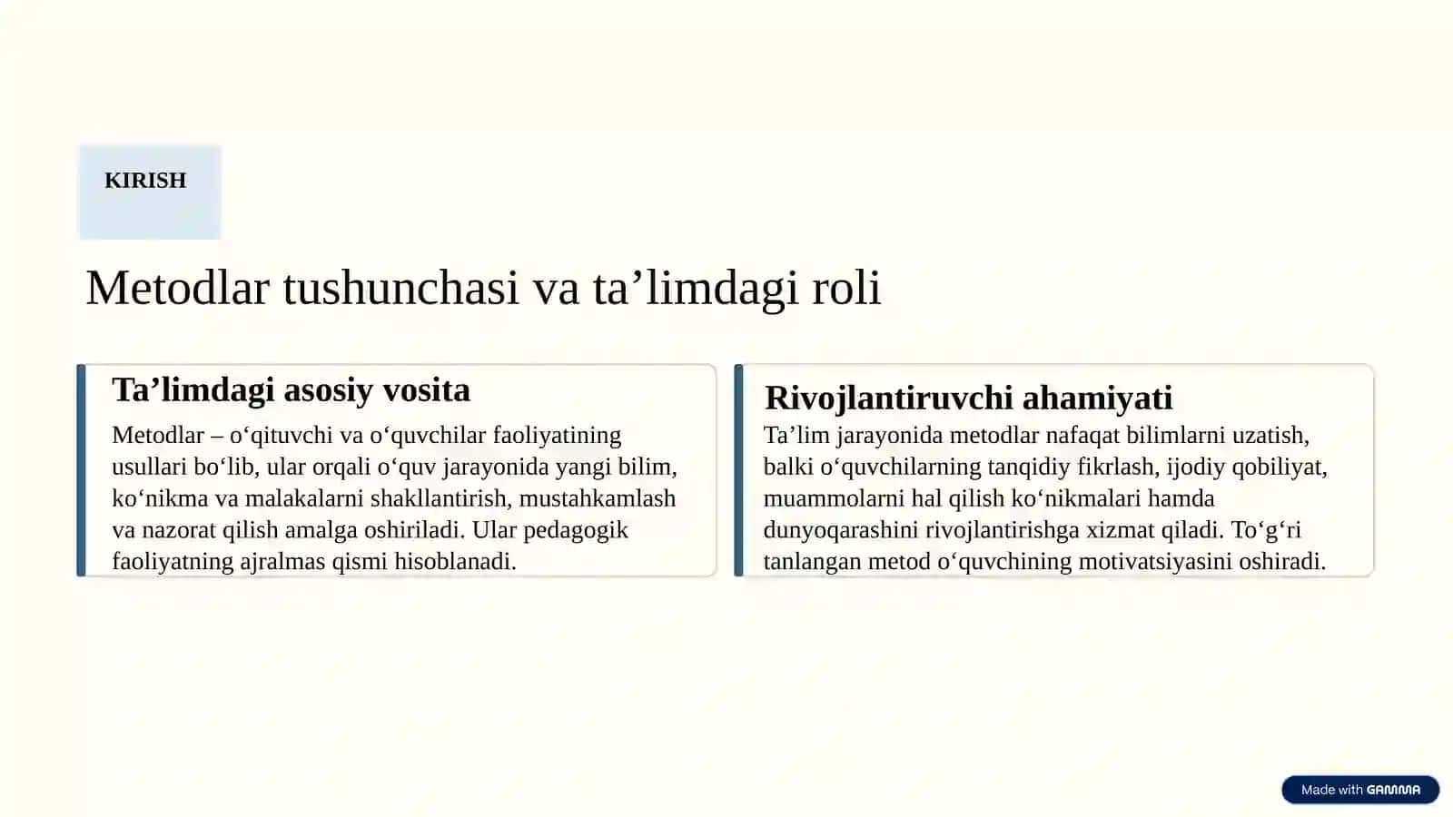 Metodlar klassifikatsiyasi. Og‘zaki, Ko‘rgazmali va Amaliy metodlar 2