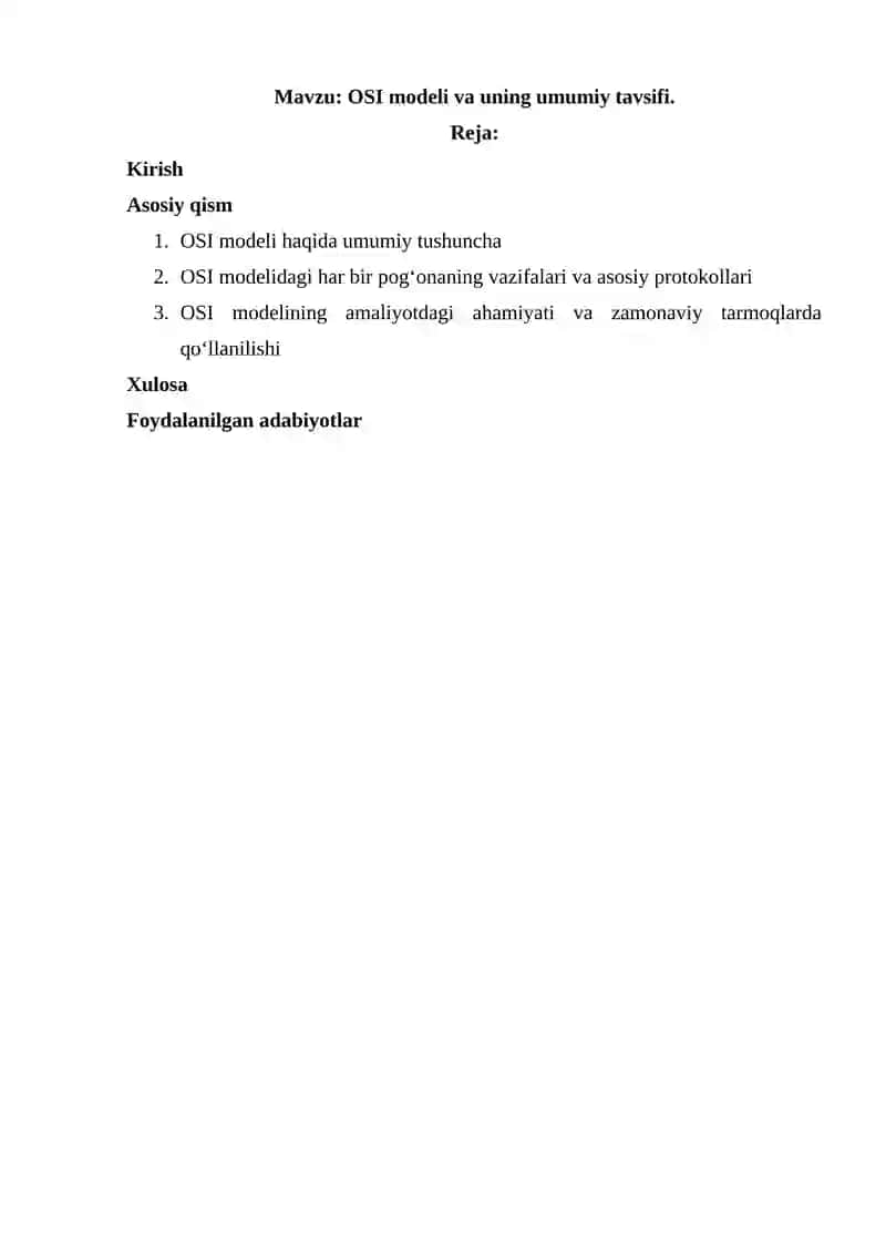 OSI modeli va uning umumiy tavsifi. 2