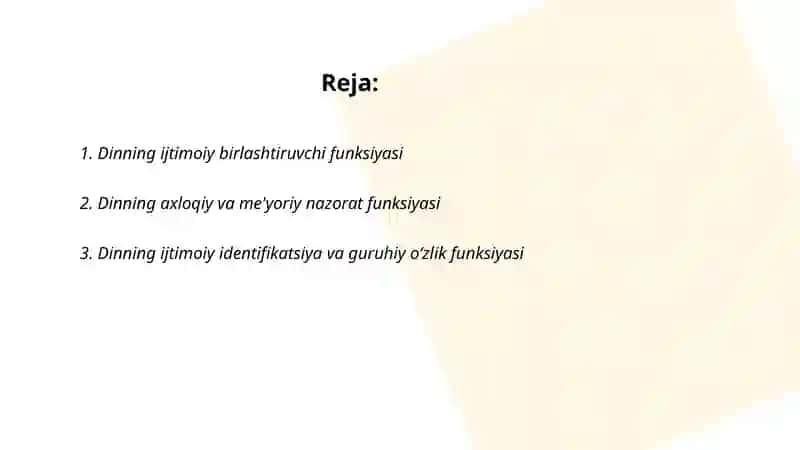 Dinning ijtimoiy funksiyalari 2