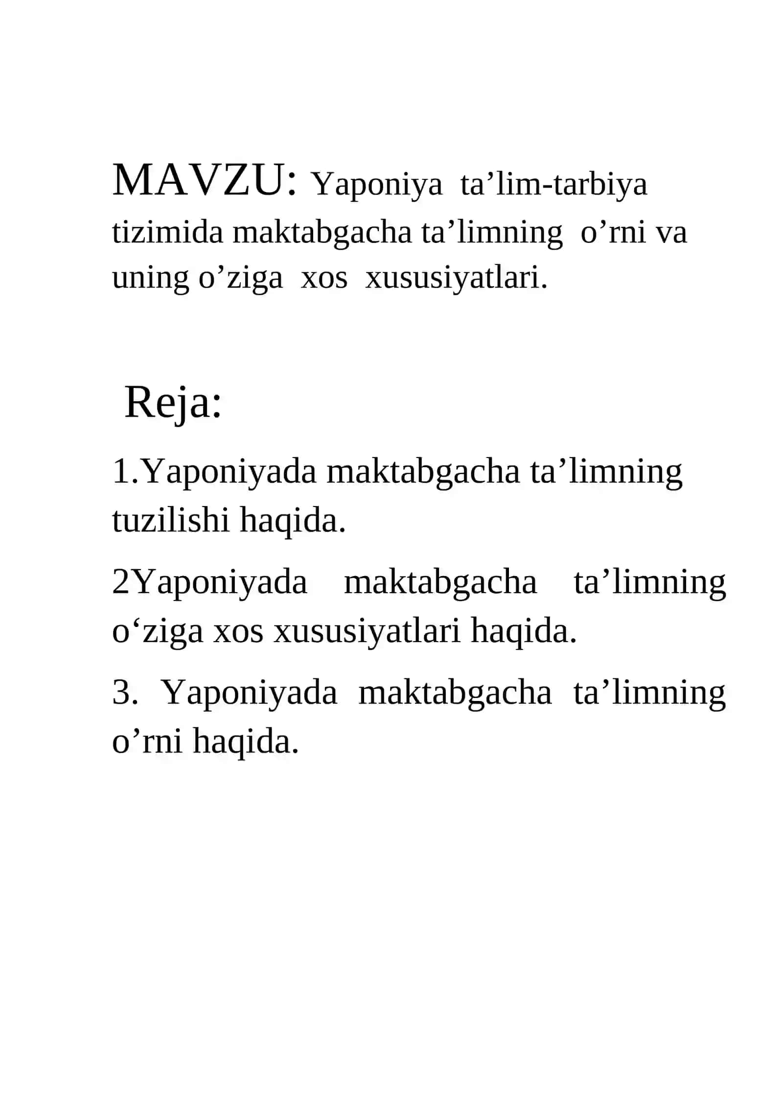 Yaponiya ta’lim-tarbiya tizimida maktabgacha ta’limning o’rni va uning o’ziga xos xususiyatlari 2