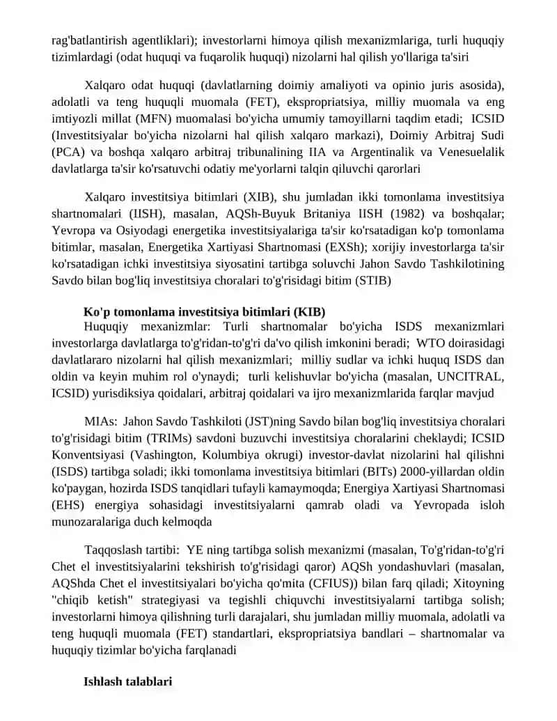 Xalqaro investitsion munosabatlarning huquqiy tartibga solinishi 2