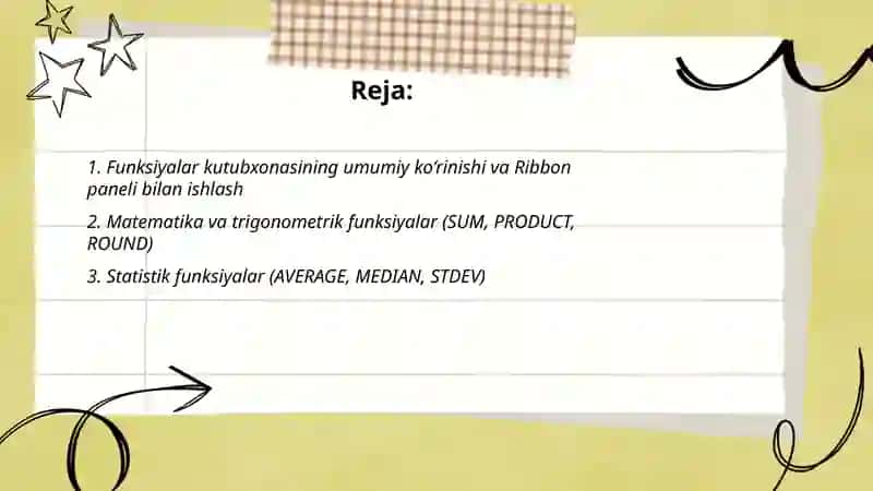 MS Excelning funksiyalar kutubxonasi bilan ishlash 2