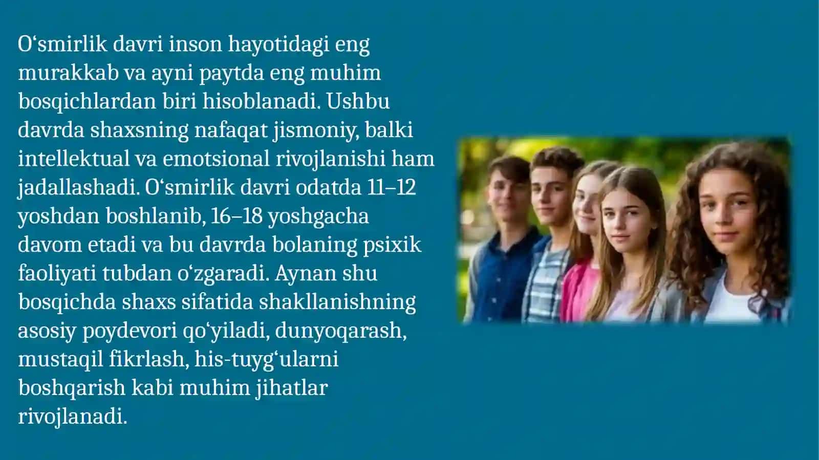O'smirlik davri intellektual va emotsional rivojlanish xususiyatlari 2