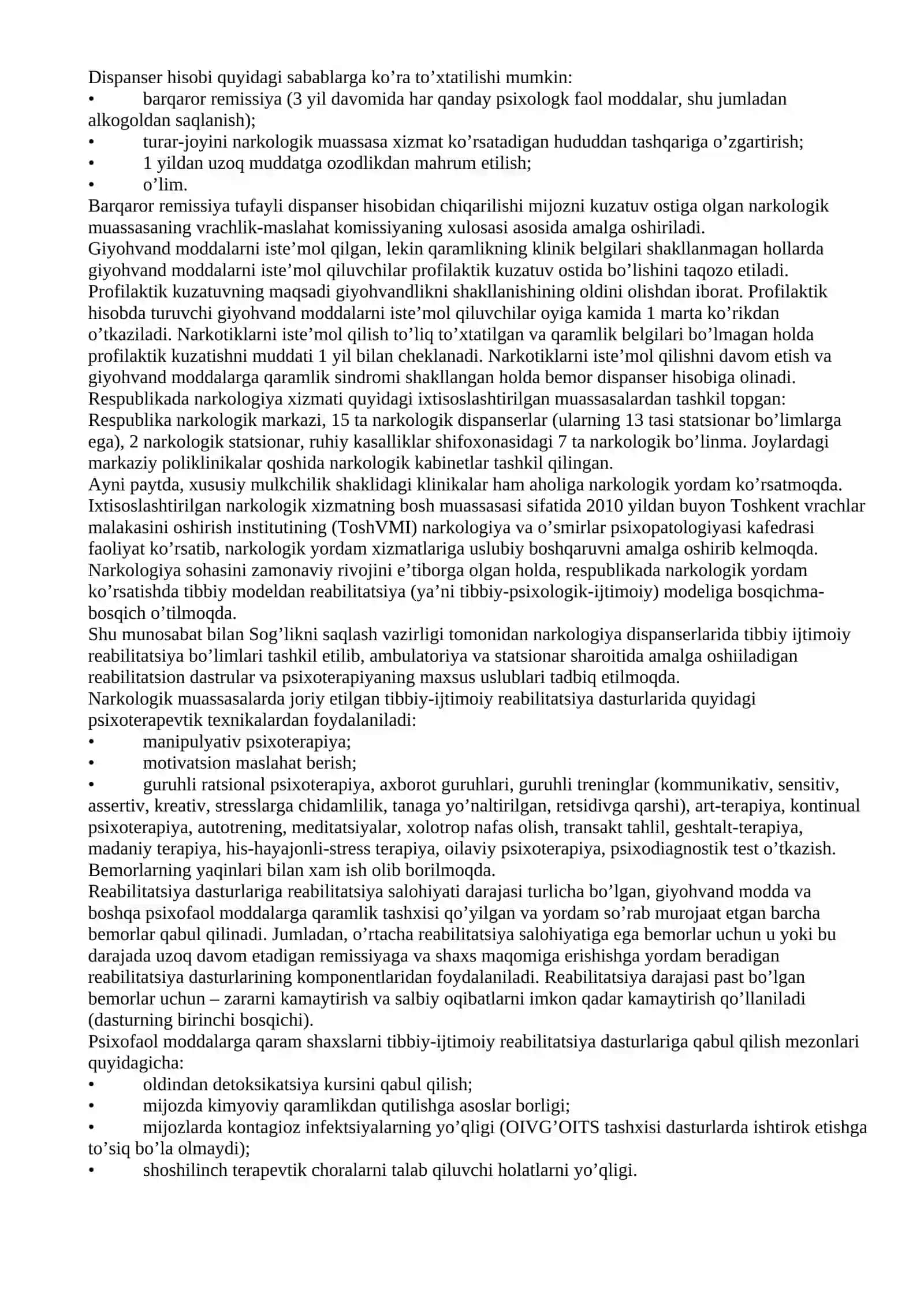 Narkologiya davolash muassasalari 2