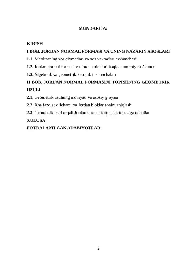 Matritsaning Jordan normal formasini topishning geometrik usuli 2