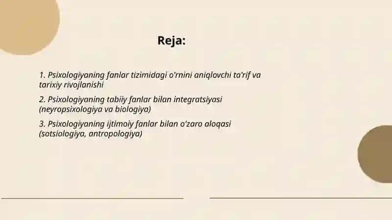 Psixologiyaning fanlar tizimidagi o'rni 2