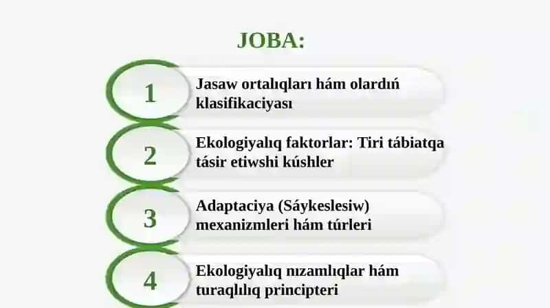 Jasaw ortalıqları, ekalogik faktorlar, adaptaciya 2