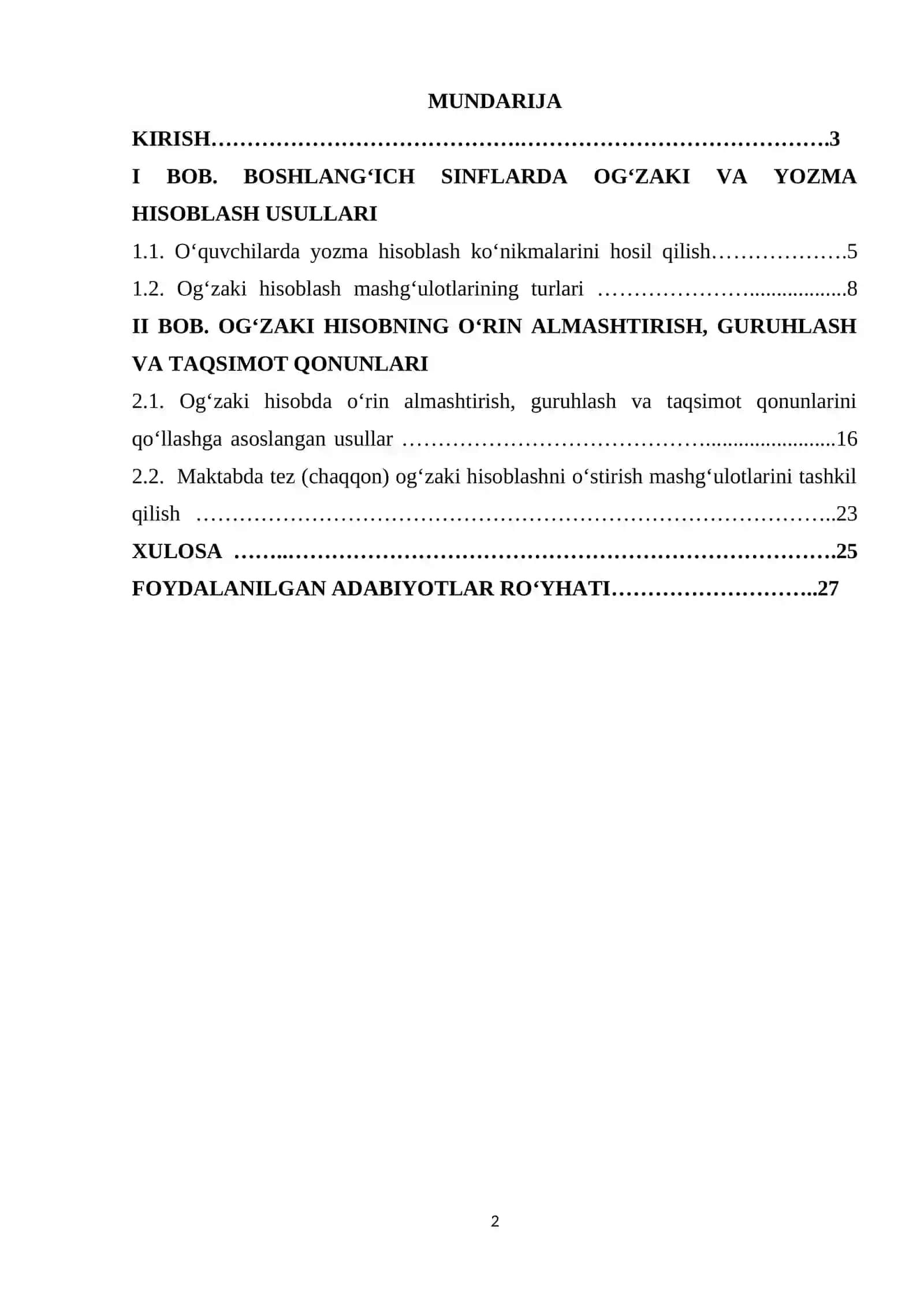 Boshlang‘ich sinflarda matematikadan og‘zaki hisoblashga o‘rgatish metodikasi (3-4-sinflarda tizimni ishlab chiqing) 2