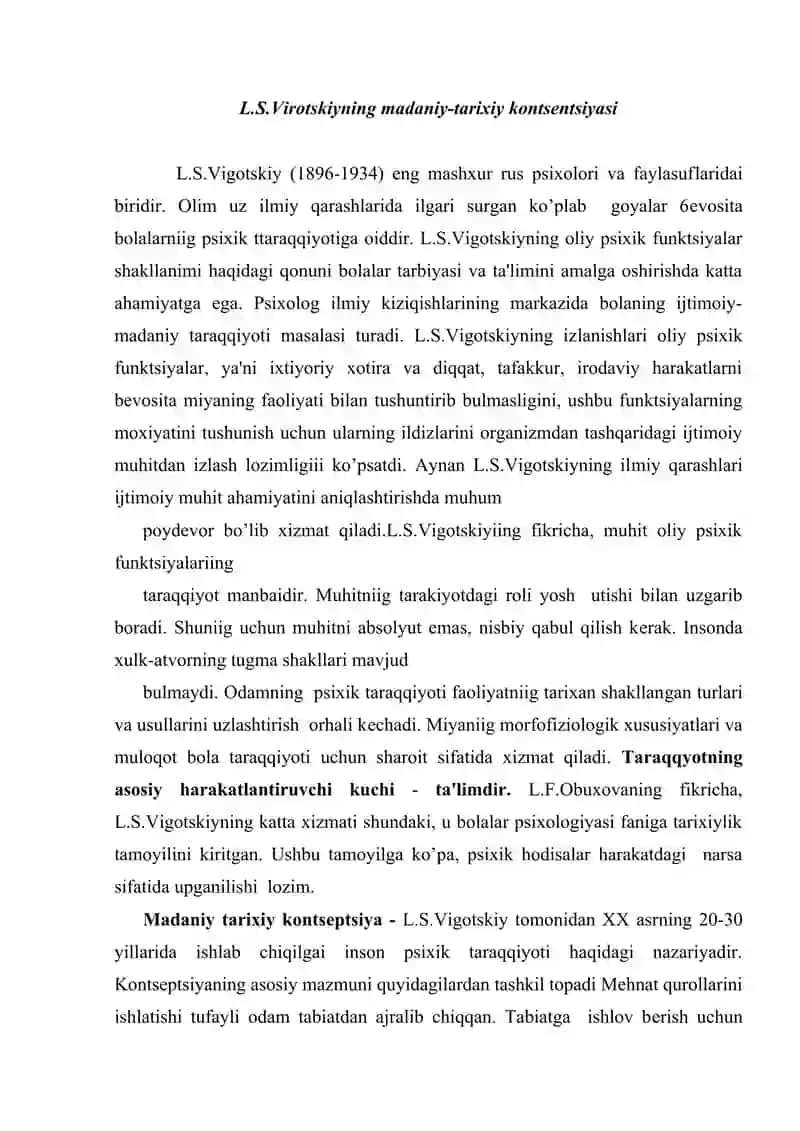 Psixik rivojlanishni tushunishning tarixiy madaniy konsepsiyasi L.S.Vigotskiy va uning maktabi 2