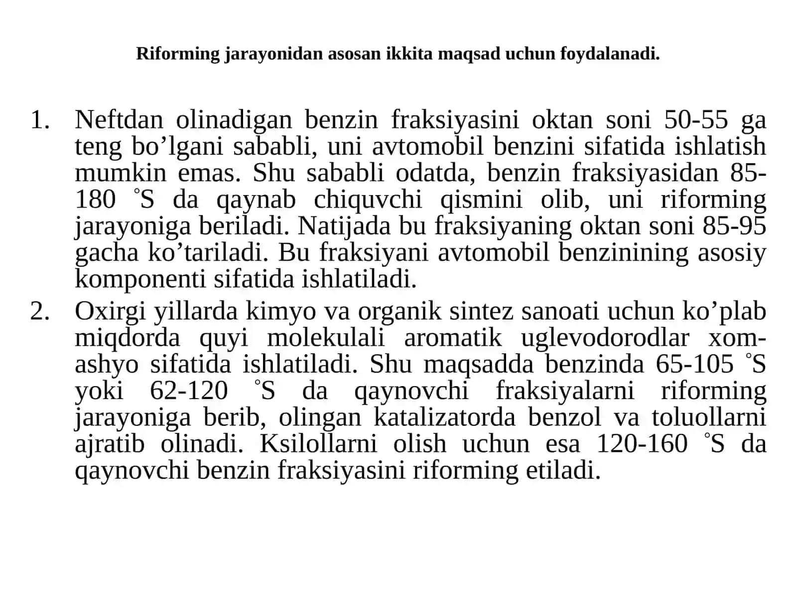 LABORATORIYAishi- №4QUYI OKTANLI BENZINLARNI KATALITIK RIFORMING QILISH 2