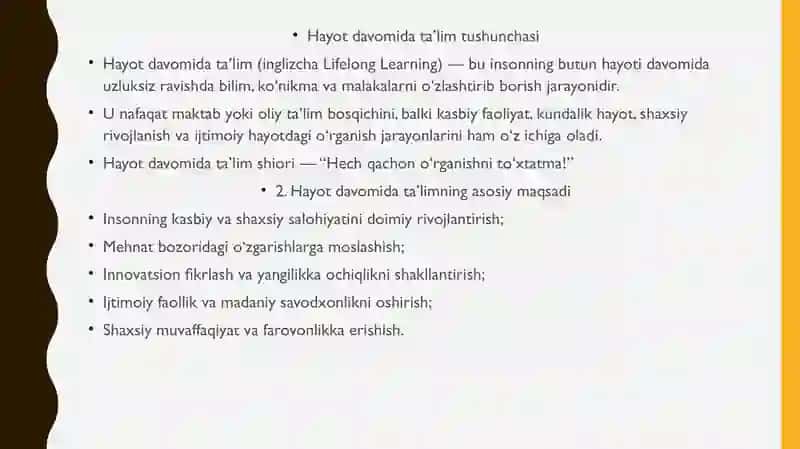 Hayot davomida ta'lim muvaffaqiyat vositasi sifatida. 2