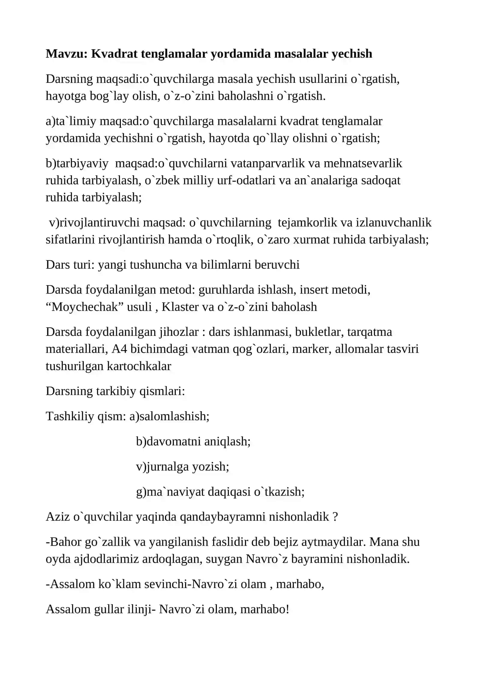 Matematika fanida masalalar yechish 2