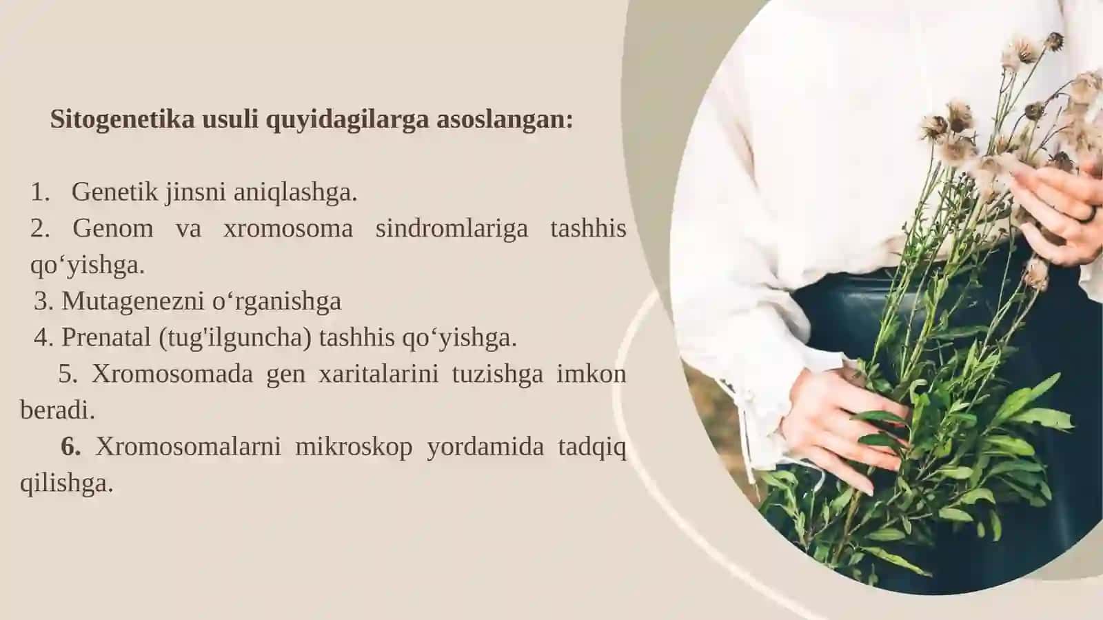 Antropogenetika.Odam irsiyatini o‘rganish usullari.Sitogenetik, immunogenetik va biokimyoviy usullar 2