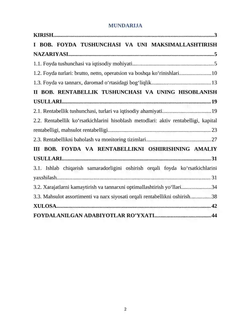Foyda va uni maksimallashtirish. Rentabellik va uni oshirish yo’llari 2