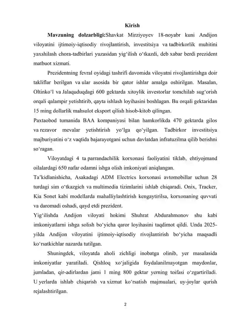 Andijon viloyati kichik biznes va xususiy tadbirkorlik 2