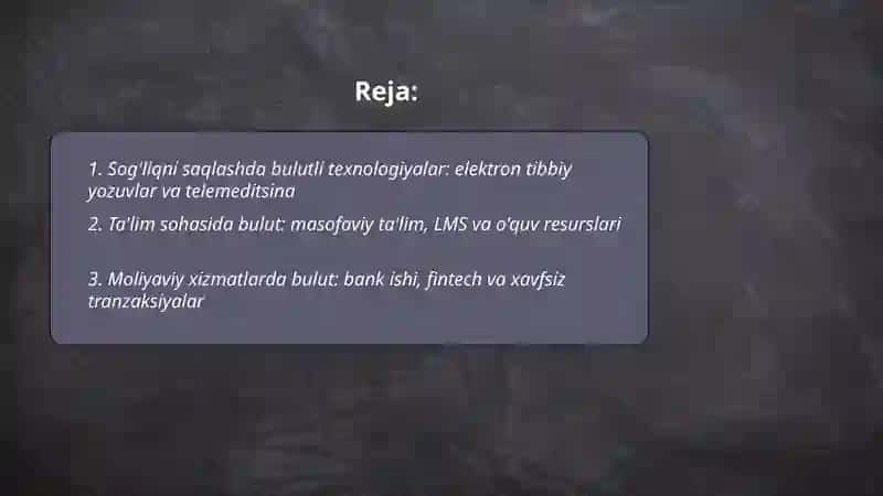 Har xil faoliyat sohalarida bulutli texnologiyalardan foydalanish imkoniyatlari 2