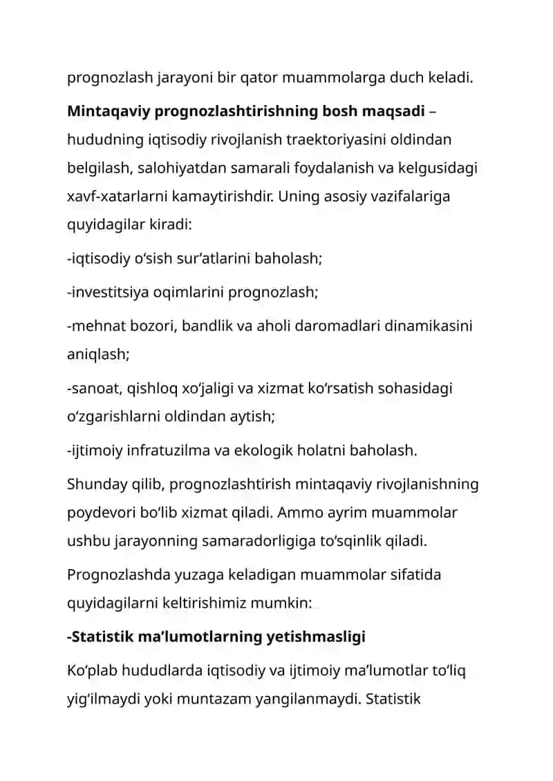 Mintaqaiy iqtisodiyotda prognozlashtirish muammolari 2