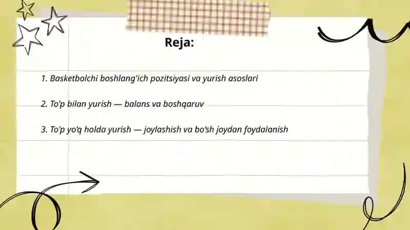 Basketbol o'yinida harakatlanish texnikasini o'rgatish. (Yurish va yugurish) 2