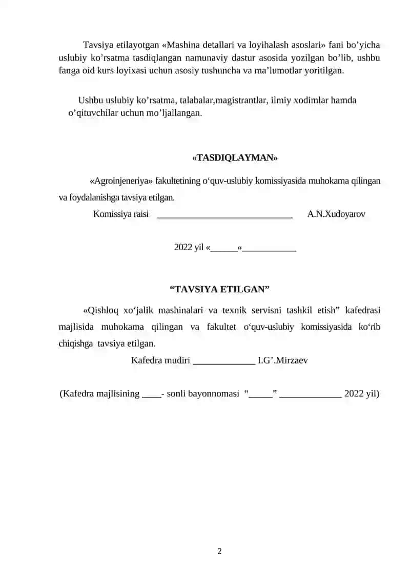 Mashina Detallari va Loyihalash Asoslari Kursi 2