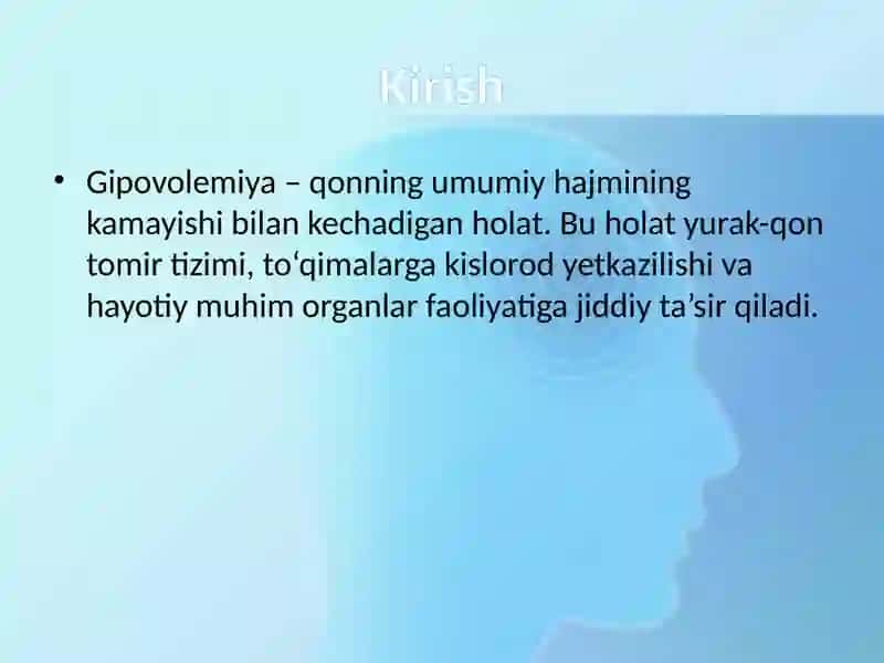 Gipovolemiyalarda qon aylanishining o‘zgarishlari 2