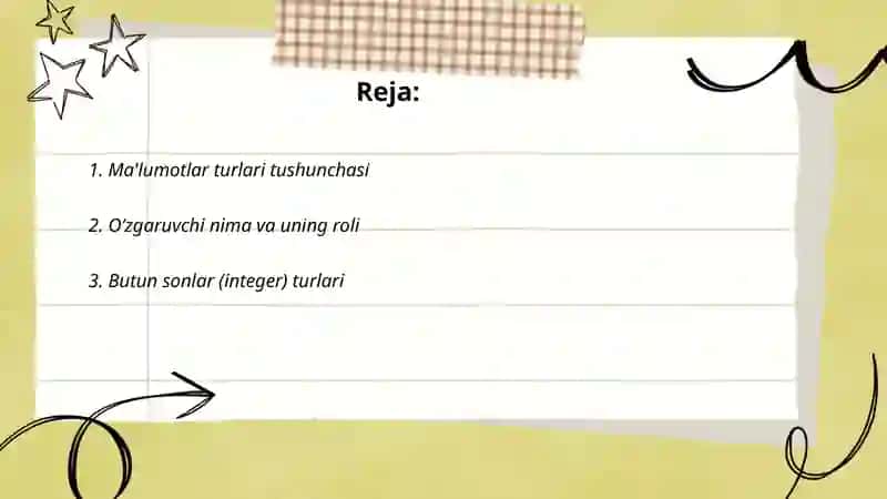 Ma'lumotlar turlari va oʻzgaruvchilar 2