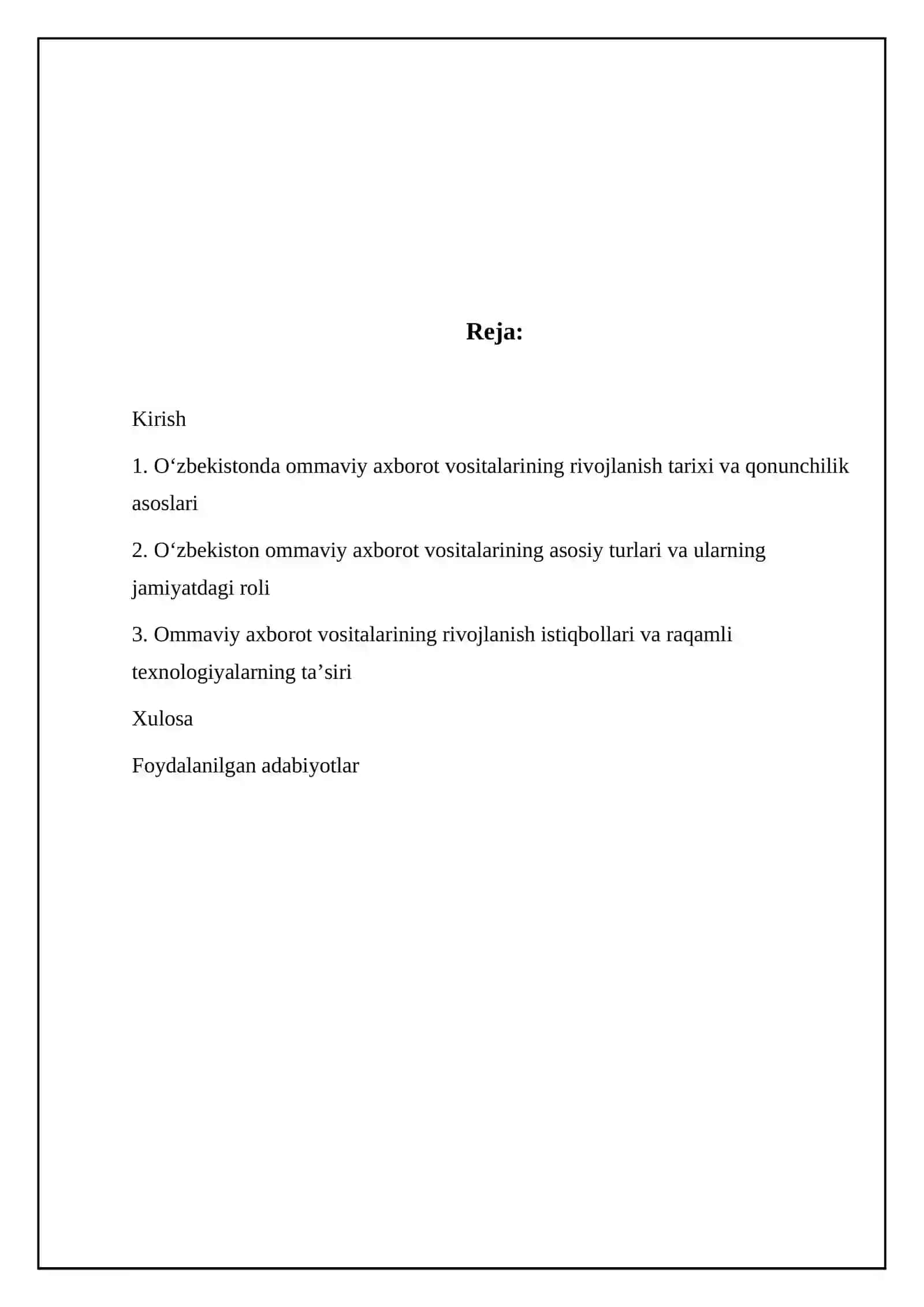 O’zbekiston Respublikasida ommaviy axborot vositalarining faoliyati 2