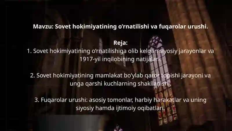 Sovet hokimiyatining o'rnatilishi hamda fuqarolar urushi 2