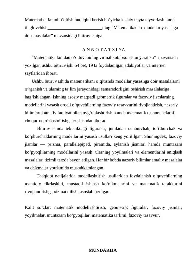 Matematikadan modellar yasashga doir masalalar 2