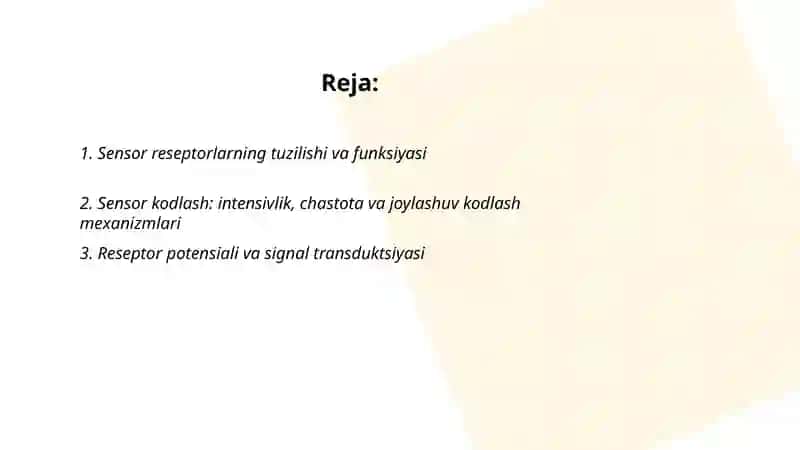 Sensor tizimlar fiziologiyasi 2