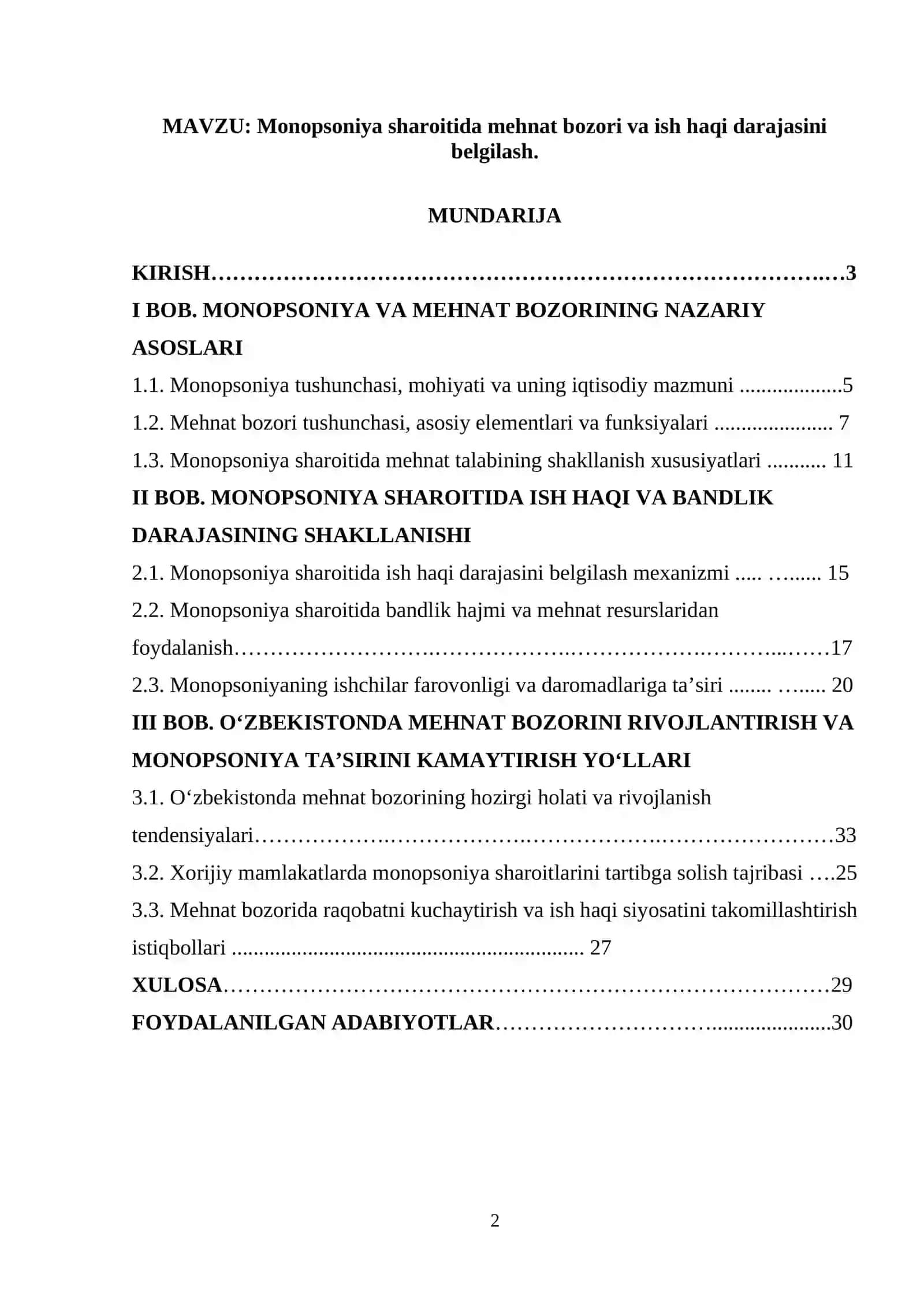 Monopsoniya sharoitida mehnat bozori va ish haqi darajasini belgilash 2