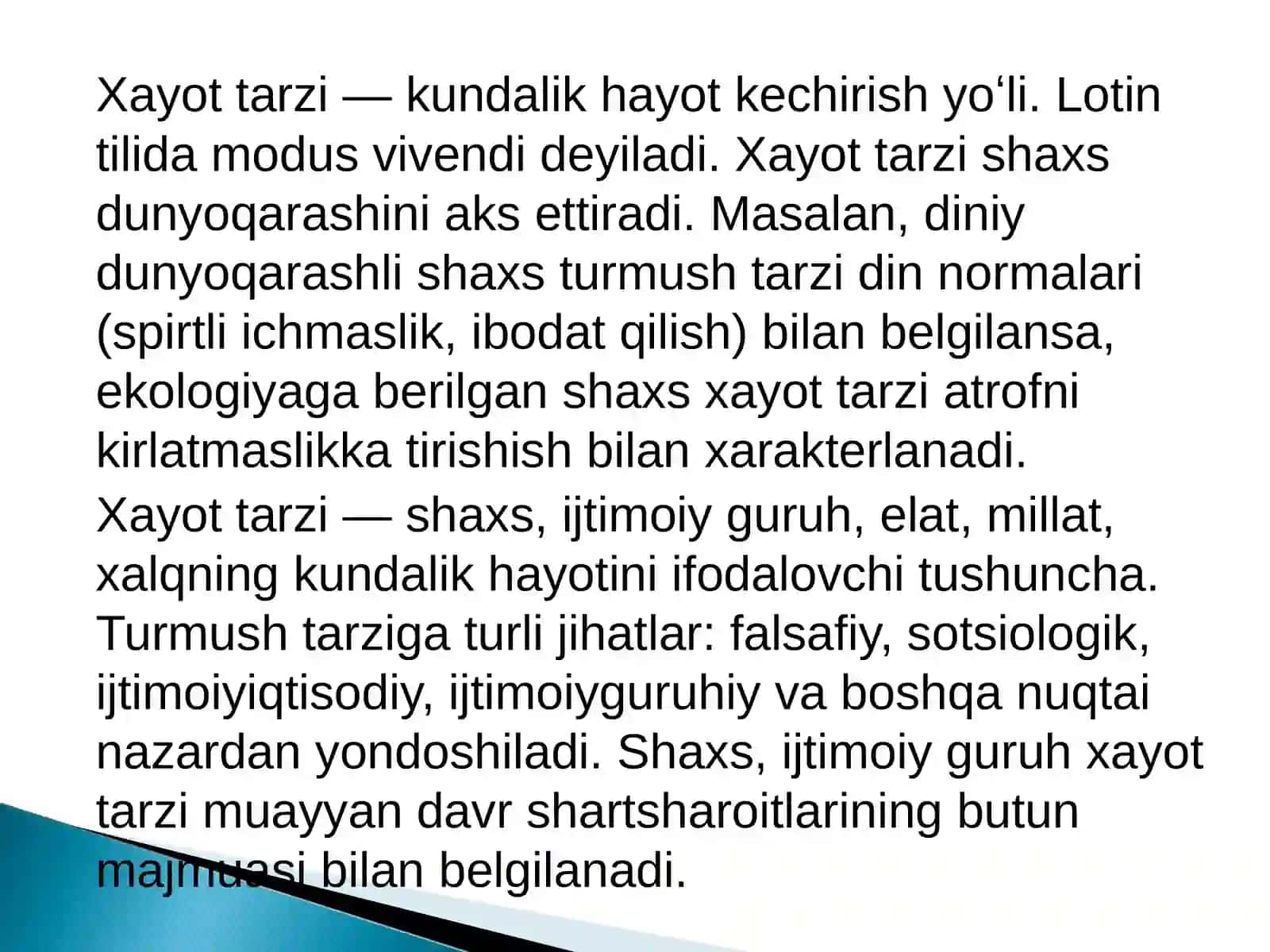 Hayot tarzi — kundalik hayot kechirish yoʻli 2