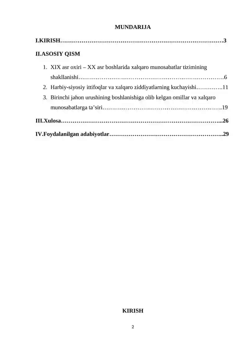 Birinchi jahon urushi arafasida xalqaro munosabatlar 2