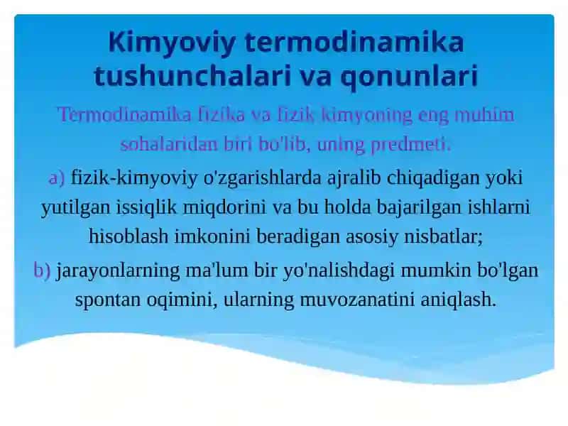 Kimyoviy termodinamika tushunchalari va qonunlari 2