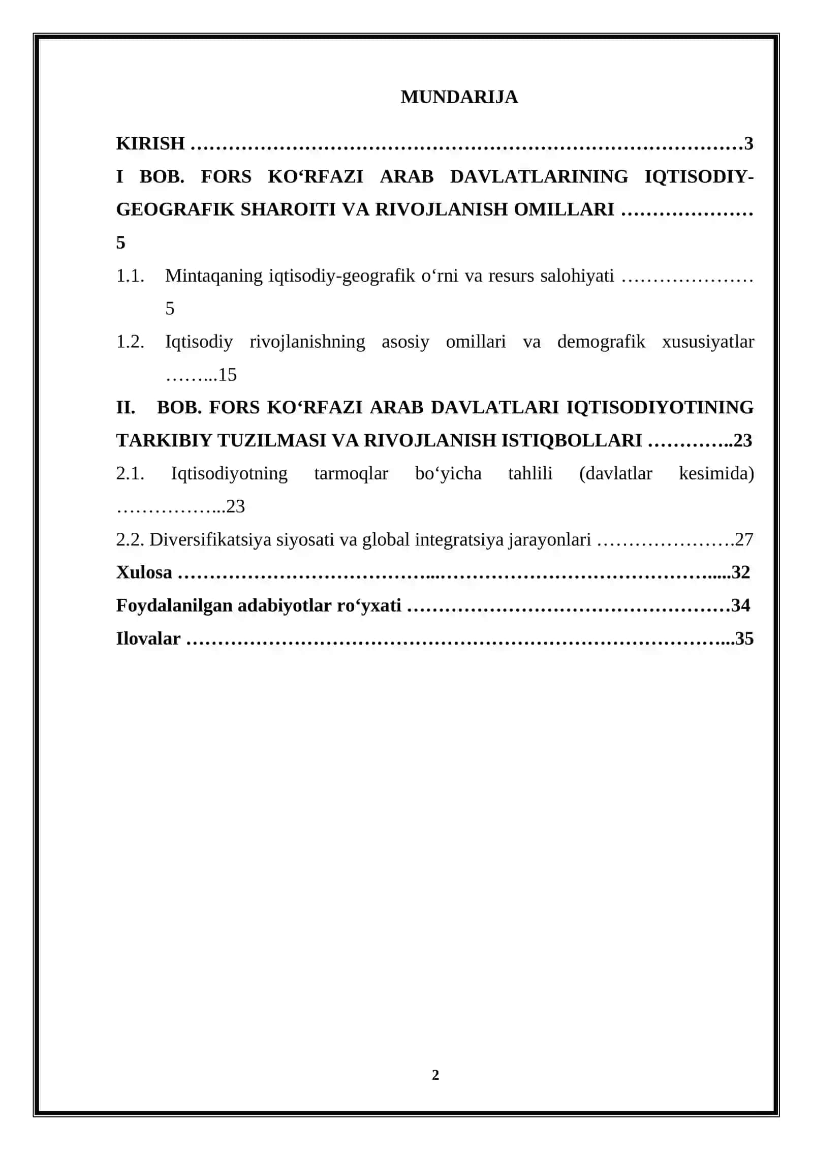Fors ko’rfazi mamlakatlarining iqtisodiy-geografik tavsifi 2