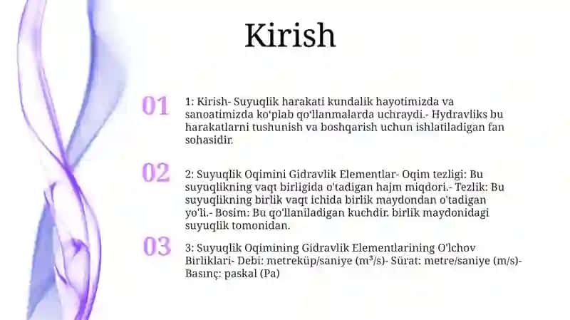 Suyuqlik Oqimining Gidravlik Elementlari 2