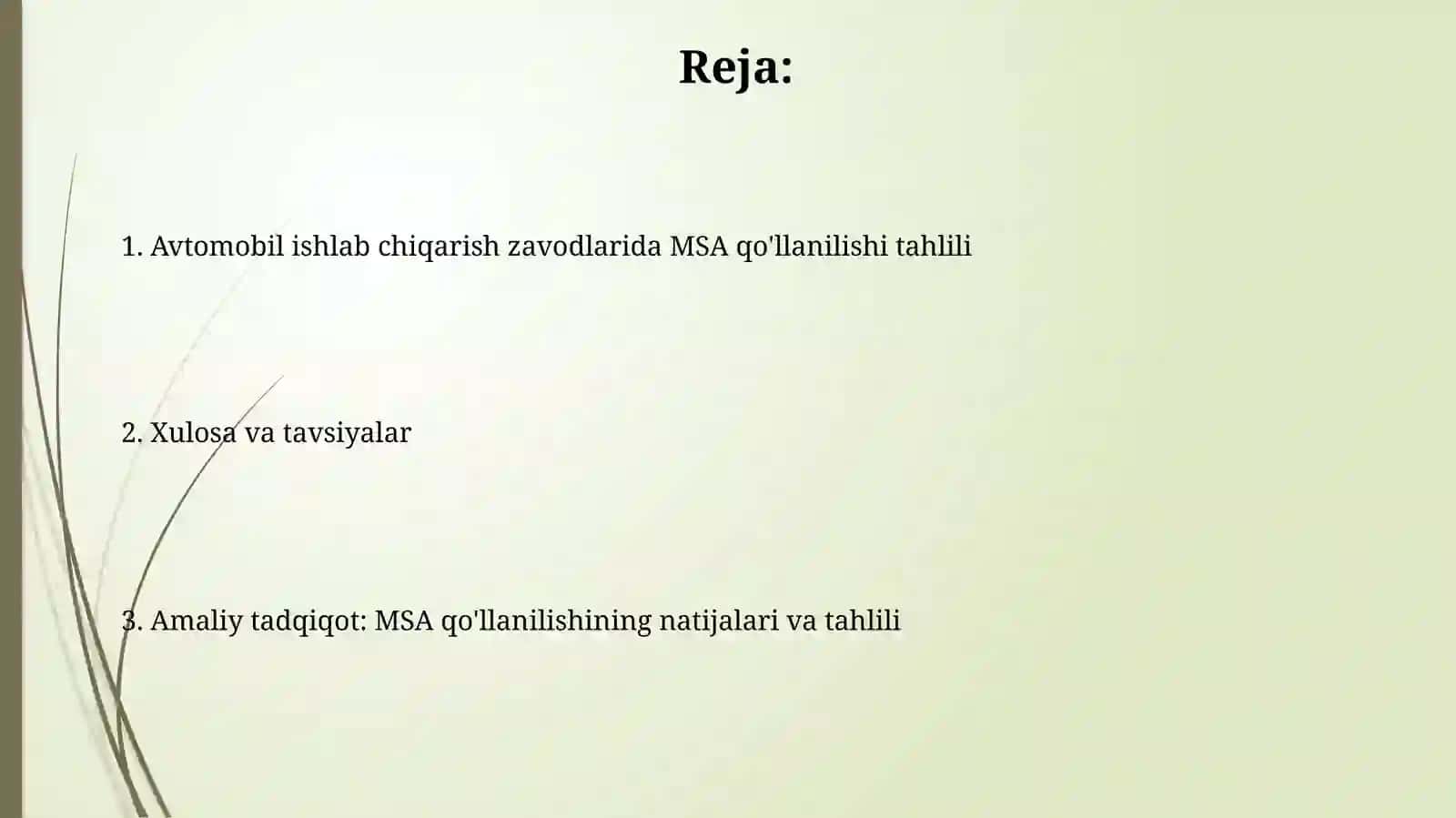 Avtomobilsozlik korxonalarida MSA qo’llashning tahlili (korxonamisolida) 2