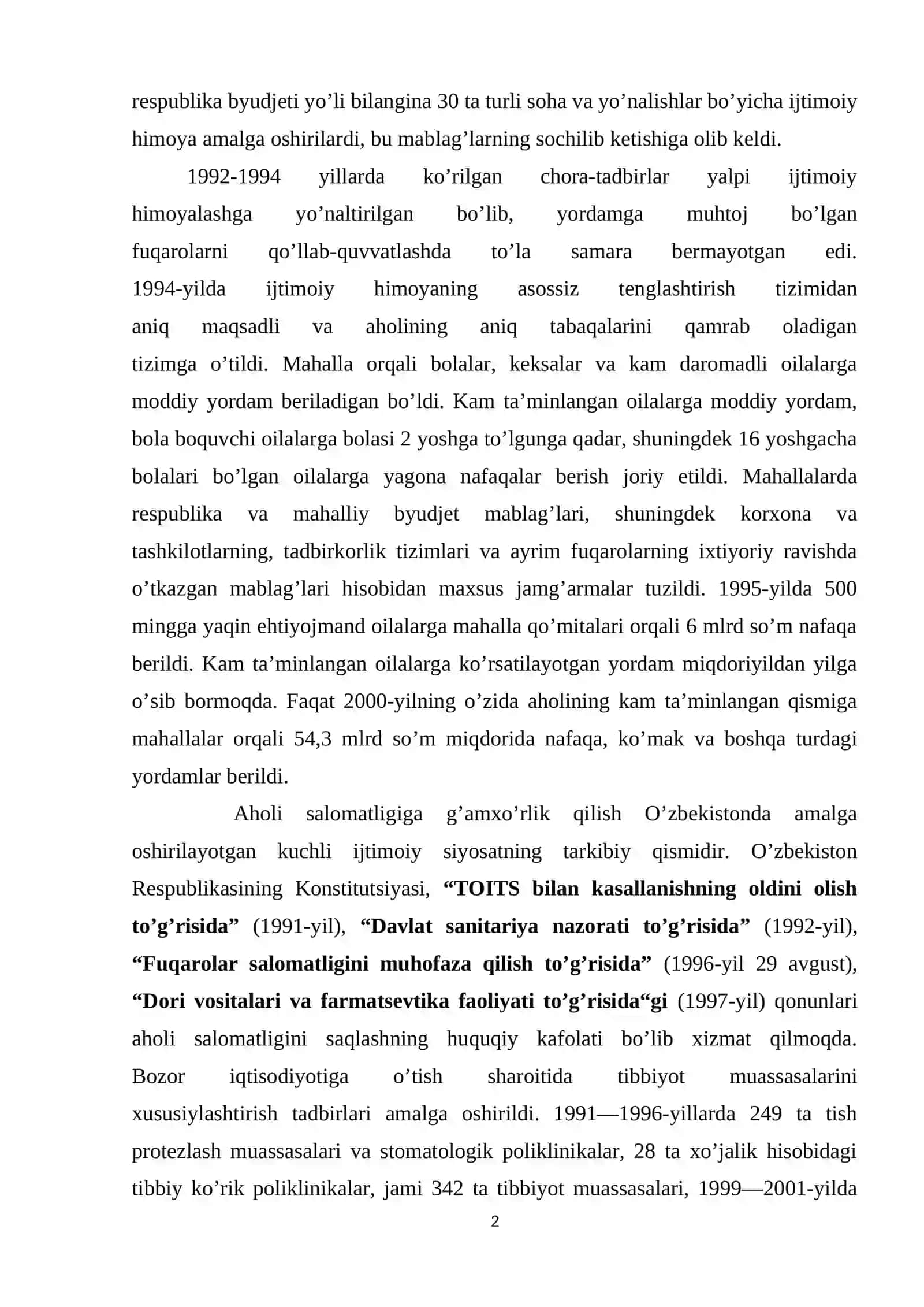 O'ZBEKISTON RESPUBLIKASIDAGI IJTIMOIY O’ZGARISHLAR. Aholi farovonligini oshirish tadbirlari 2