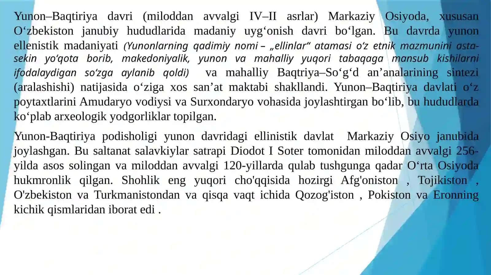 Yunon-Baqtiriya davrida O‘zbekiston hududida san’at 2