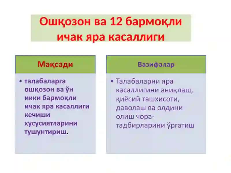 Яра касаллиги-ошқозон ва 12 бармоқли ичакда ярали дефект пайдо бўлиши. 2