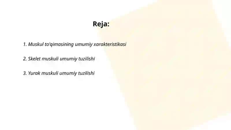 Muskul tòqimasining umumiy tuzilishi va xillari 2