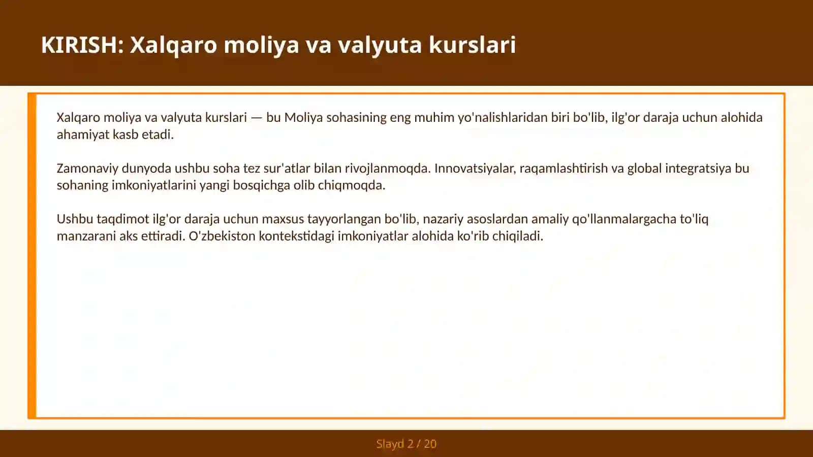Xalqaro moliya va valyuta kurslari 2