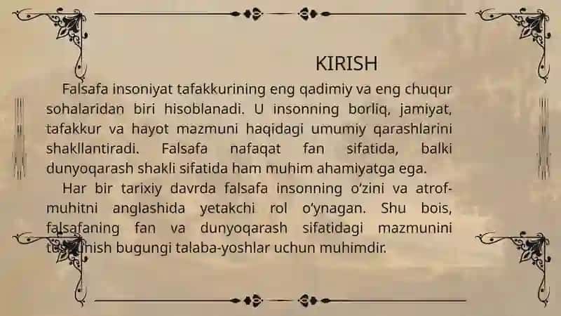 Falsafa fan va dunyoqarash sifatida: ta’riflar to‘plami 2