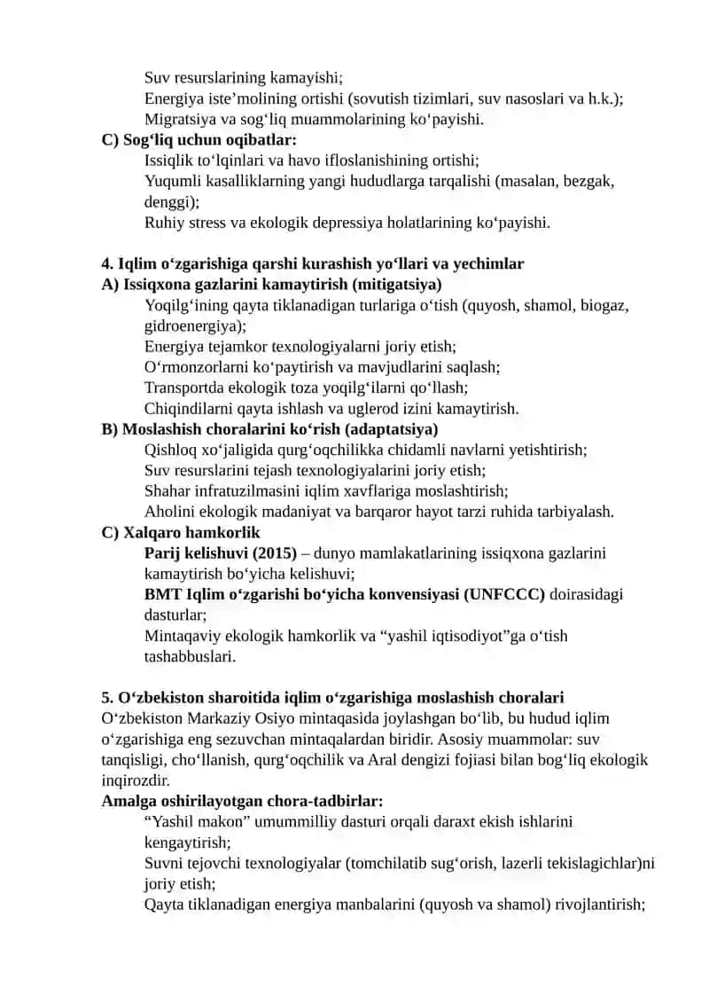 Iqlim o‘zgarishi: sabablari, oqibatlari va yechimlari 2