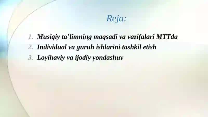 MTTda musiqiy ta’lim berish metodikasi bo‘yicha ishlarni tashkil etish 2