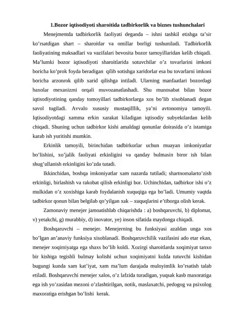 Bozor iqtisodiyoti sharoitida tadbirkorlik va biznes 2
