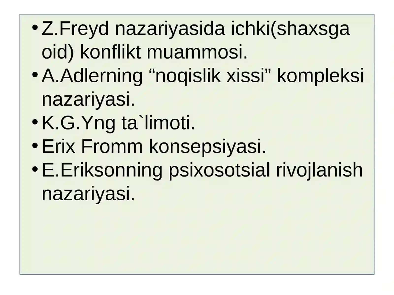 Alohida shaxsning o’ziga tegishli(ichki) nizolar 2