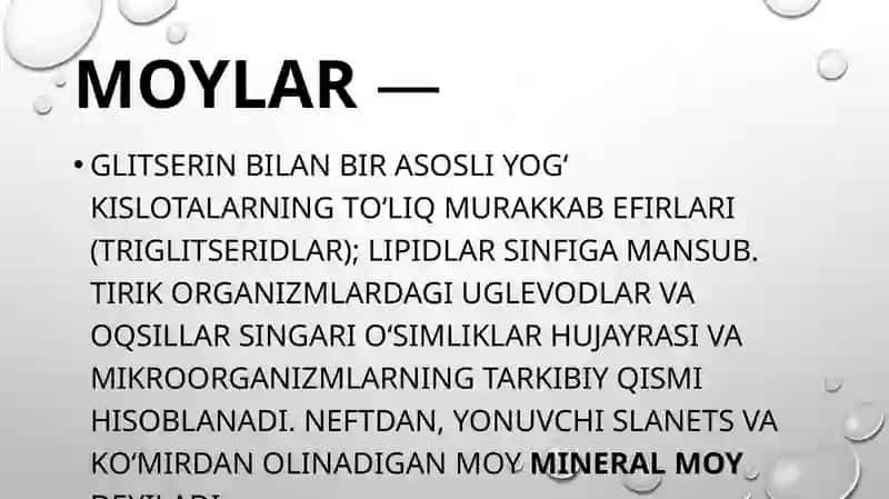 MOYLI EKIN TURLARI, ULARNI DASTLABKI ISHLASH, MAYDALASH VA TARKIBIY QISMLARGA AJRATISH 2